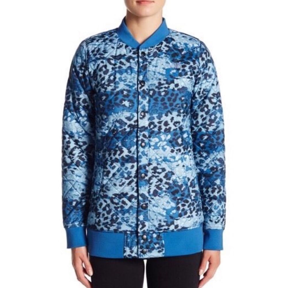 The north face blue leopard quilted jacket